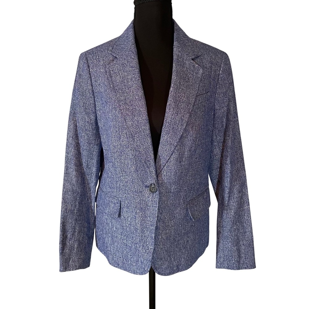Anne Klein Women's Blue Tweed Blazer Size‎ 6 Single Button Smart Casual Career